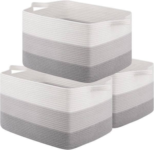 OIAHOMY Storage Basket, Woven Baskets for Storage, Cotton Rope Basket for toys,Towel Baskets for Bathroom - Pack of 3, Gradient Yellow - Image 46