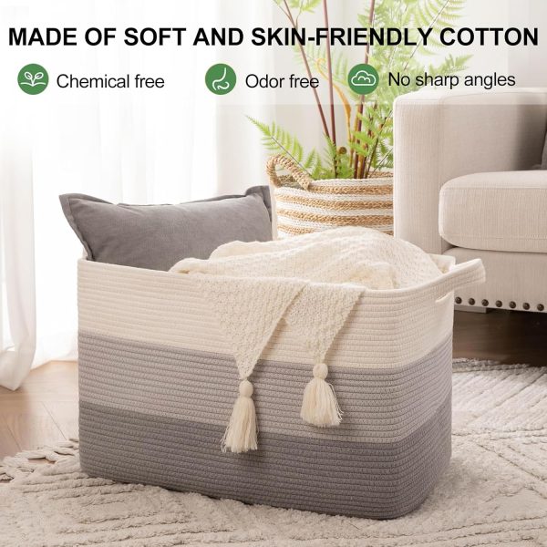OIAHOMY Storage Basket, Woven Baskets for Storage, Cotton Rope Basket for toys,Towel Baskets for Bathroom - Pack of 3, Gradient Yellow - Image 47