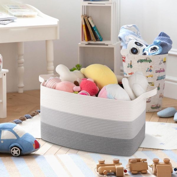 OIAHOMY Storage Basket, Woven Baskets for Storage, Cotton Rope Basket for toys,Towel Baskets for Bathroom - Pack of 3, Gradient Yellow - Image 50
