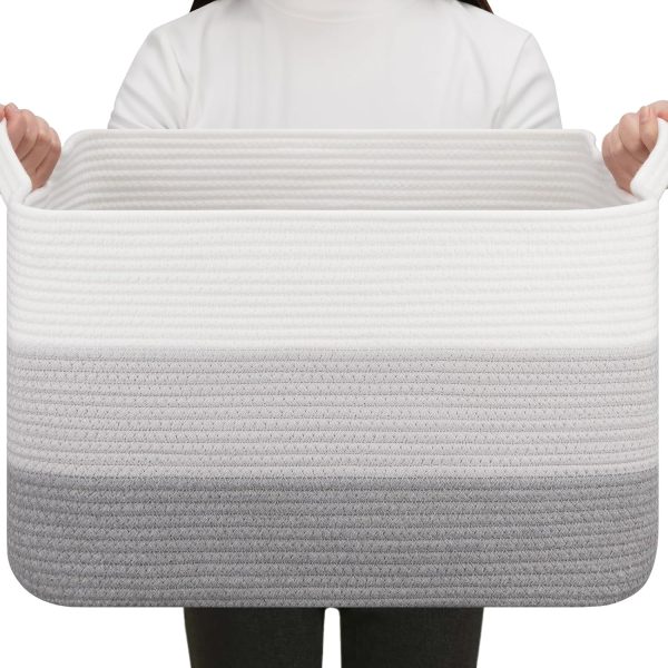 OIAHOMY Storage Basket, Woven Baskets for Storage, Cotton Rope Basket for toys,Towel Baskets for Bathroom - Pack of 3, Gradient Yellow - Image 52