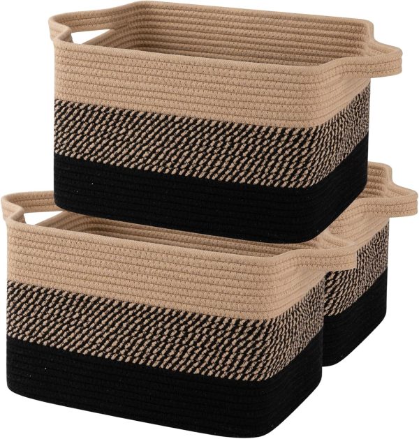 OIAHOMY Storage Basket, Woven Baskets for Storage, Cotton Rope Basket for toys,Towel Baskets for Bathroom - Pack of 3, Gradient Yellow - Image 53