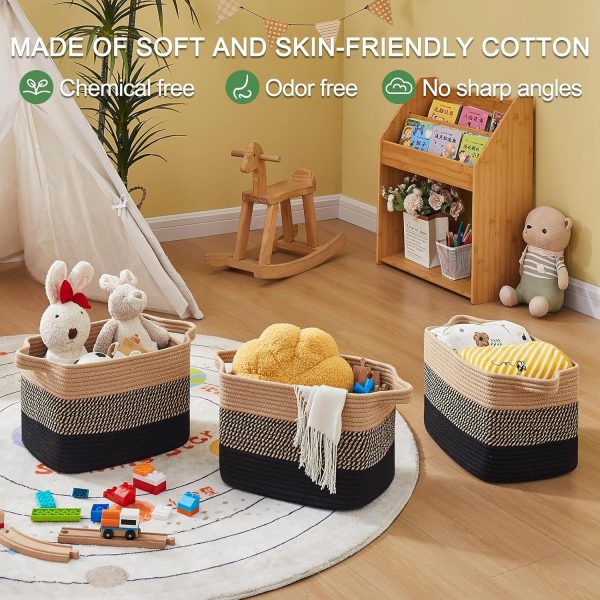 OIAHOMY Storage Basket, Woven Baskets for Storage, Cotton Rope Basket for toys,Towel Baskets for Bathroom - Pack of 3, Gradient Yellow - Image 55