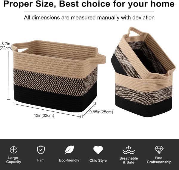 OIAHOMY Storage Basket, Woven Baskets for Storage, Cotton Rope Basket for toys,Towel Baskets for Bathroom - Pack of 3, Gradient Yellow - Image 56