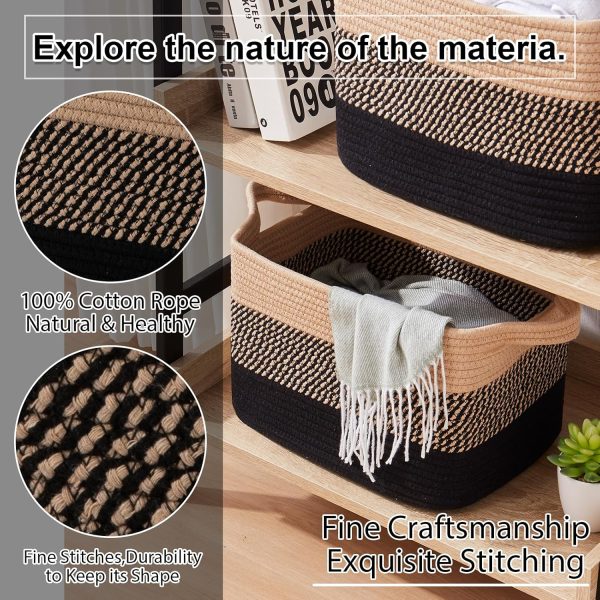 OIAHOMY Storage Basket, Woven Baskets for Storage, Cotton Rope Basket for toys,Towel Baskets for Bathroom - Pack of 3, Gradient Yellow - Image 57