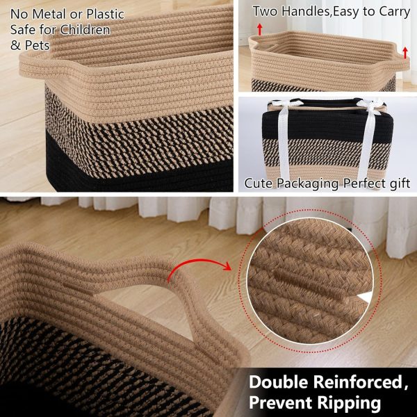 OIAHOMY Storage Basket, Woven Baskets for Storage, Cotton Rope Basket for toys,Towel Baskets for Bathroom - Pack of 3, Gradient Yellow - Image 58