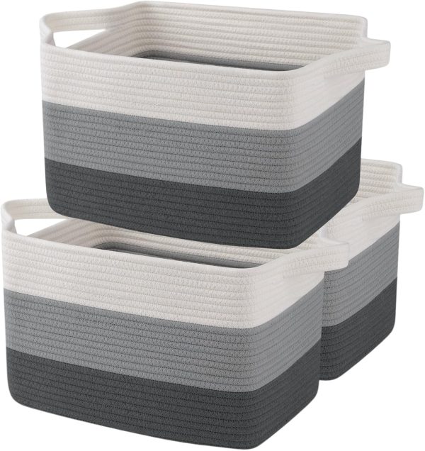 OIAHOMY Storage Basket, Woven Baskets for Storage, Cotton Rope Basket for toys,Towel Baskets for Bathroom - Pack of 3, Gradient Yellow - Image 60