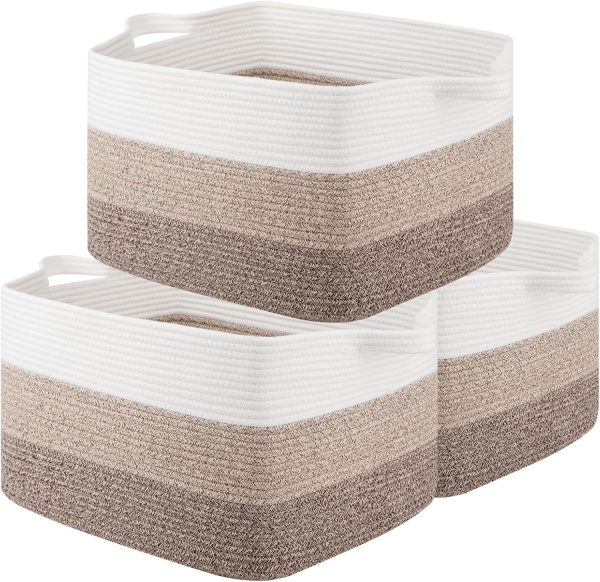 OIAHOMY Storage Basket, Woven Baskets for Storage, Cotton Rope Basket for toys,Towel Baskets for Bathroom - Pack of 3, Gradient Yellow - Image 66