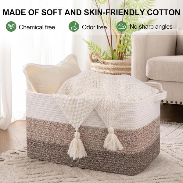 OIAHOMY Storage Basket, Woven Baskets for Storage, Cotton Rope Basket for toys,Towel Baskets for Bathroom - Pack of 3, Gradient Yellow - Image 67