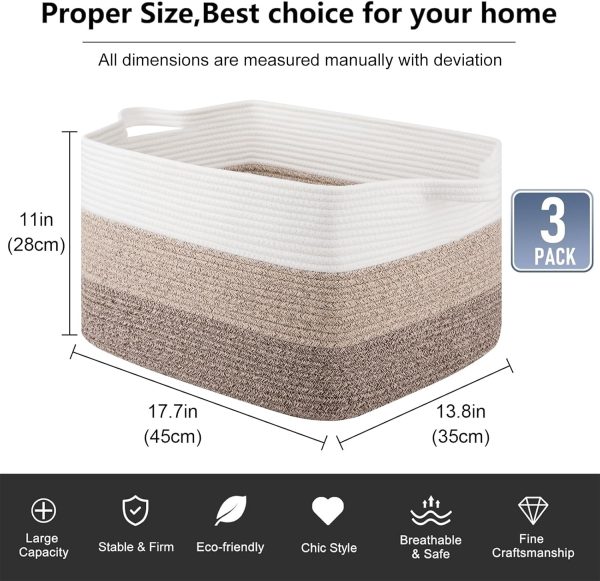 OIAHOMY Storage Basket, Woven Baskets for Storage, Cotton Rope Basket for toys,Towel Baskets for Bathroom - Pack of 3, Gradient Yellow - Image 68