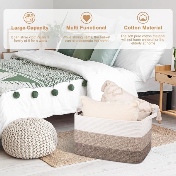 OIAHOMY Storage Basket, Woven Baskets for Storage, Cotton Rope Basket for toys,Towel Baskets for Bathroom - Pack of 3, Gradient Yellow - Image 69