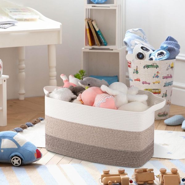 OIAHOMY Storage Basket, Woven Baskets for Storage, Cotton Rope Basket for toys,Towel Baskets for Bathroom - Pack of 3, Gradient Yellow - Image 70