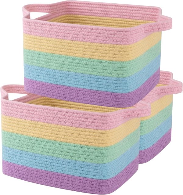 OIAHOMY Storage Basket, Woven Baskets for Storage, Cotton Rope Basket for toys,Towel Baskets for Bathroom - Pack of 3, Gradient Yellow - Image 78