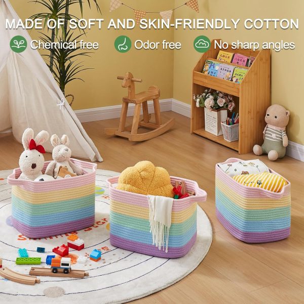 OIAHOMY Storage Basket, Woven Baskets for Storage, Cotton Rope Basket for toys,Towel Baskets for Bathroom - Pack of 3, Gradient Yellow - Image 79