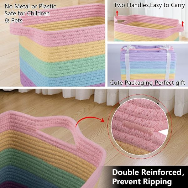 OIAHOMY Storage Basket, Woven Baskets for Storage, Cotton Rope Basket for toys,Towel Baskets for Bathroom - Pack of 3, Gradient Yellow - Image 81