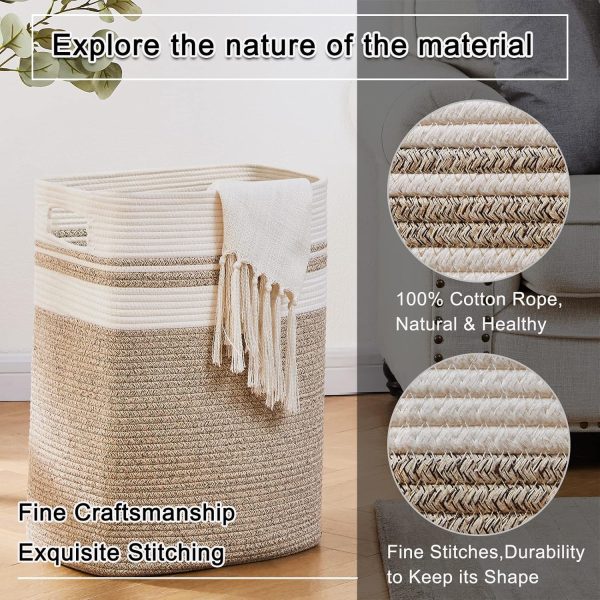 OIAHOMY Laundry Hamper-Laundry Basket,Tall Cotton Storage Basket with Handles,Decorative Blanket Basket for Living room,Collapsible Large Basket for Toys,Pillows,Clothes-16x13x22in-Yellow variegated - Image 3