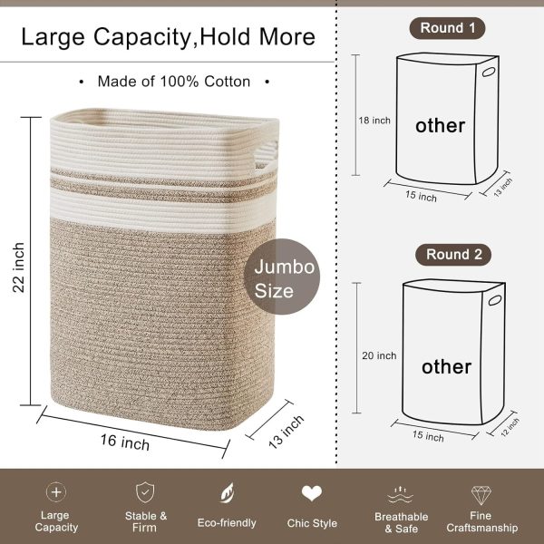 OIAHOMY Laundry Hamper-Laundry Basket,Tall Cotton Storage Basket with Handles,Decorative Blanket Basket for Living room,Collapsible Large Basket for Toys,Pillows,Clothes-16x13x22in-Yellow variegated - Image 5