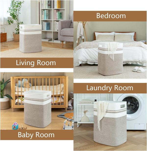 OIAHOMY Laundry Hamper-Laundry Basket,Tall Cotton Storage Basket with Handles,Decorative Blanket Basket for Living room,Collapsible Large Basket for Toys,Pillows,Clothes-16x13x22in-Yellow variegated - Image 6