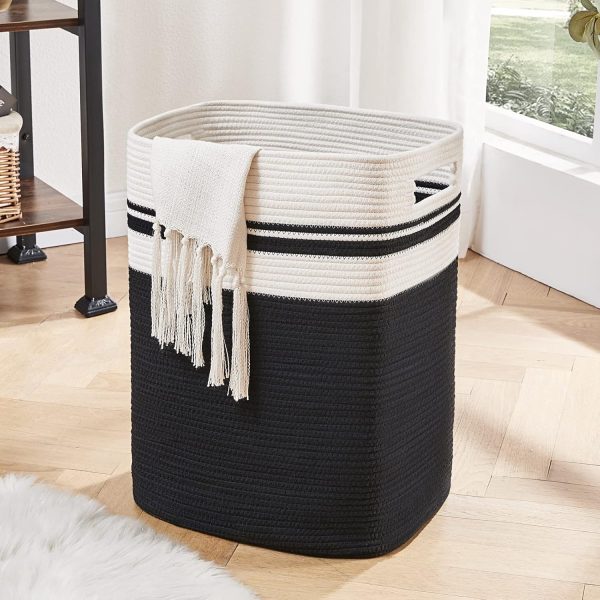 OIAHOMY Laundry Hamper-Laundry Basket,Tall Cotton Storage Basket with Handles,Decorative Blanket Basket for Living room,Collapsible Large Basket for Toys,Pillows,Clothes-16x13x22in-Yellow variegated - Image 9
