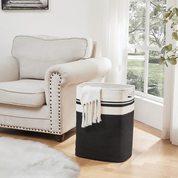 OIAHOMY Laundry Hamper-Laundry Basket,Tall Cotton Storage Basket with Handles,Decorative Blanket Basket for Living room,Collapsible Large Basket for Toys,Pillows,Clothes-16x13x22in-Yellow variegated - Image 10