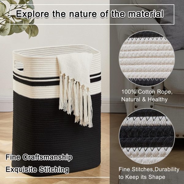 OIAHOMY Laundry Hamper-Laundry Basket,Tall Cotton Storage Basket with Handles,Decorative Blanket Basket for Living room,Collapsible Large Basket for Toys,Pillows,Clothes-16x13x22in-Yellow variegated - Image 11