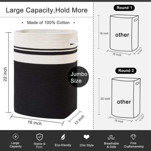OIAHOMY Laundry Hamper-Laundry Basket,Tall Cotton Storage Basket with Handles,Decorative Blanket Basket for Living room,Collapsible Large Basket for Toys,Pillows,Clothes-16x13x22in-Yellow variegated - Image 13