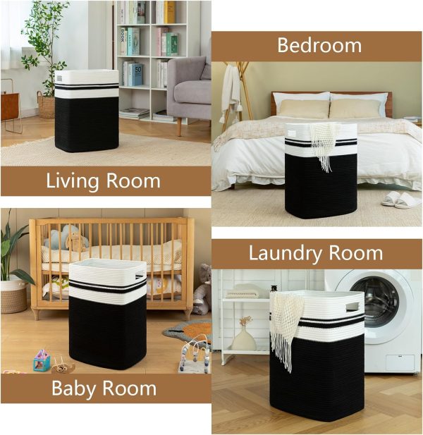 OIAHOMY Laundry Hamper-Laundry Basket,Tall Cotton Storage Basket with Handles,Decorative Blanket Basket for Living room,Collapsible Large Basket for Toys,Pillows,Clothes-16x13x22in-Yellow variegated - Image 14