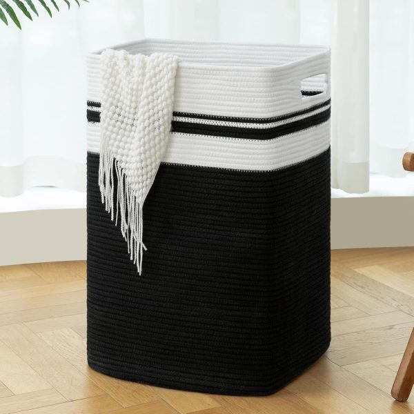 OIAHOMY Laundry Hamper-Laundry Basket,Tall Cotton Storage Basket with Handles,Decorative Blanket Basket for Living room,Collapsible Large Basket for Toys,Pillows,Clothes-16x13x22in-Yellow variegated - Image 17