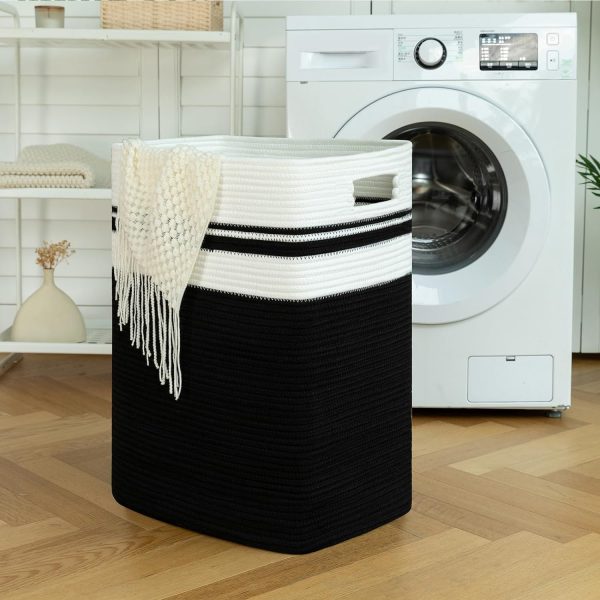 OIAHOMY Laundry Hamper-Laundry Basket,Tall Cotton Storage Basket with Handles,Decorative Blanket Basket for Living room,Collapsible Large Basket for Toys,Pillows,Clothes-16x13x22in-Yellow variegated - Image 18
