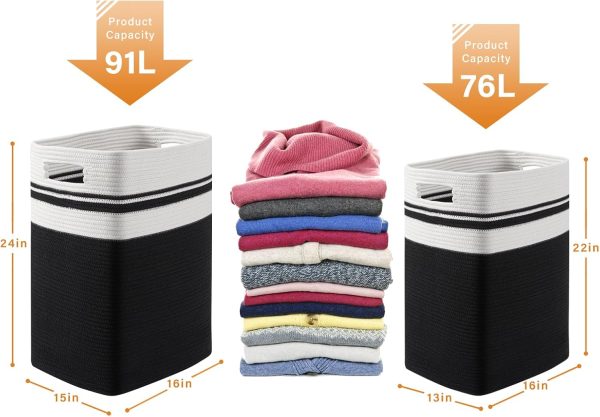 OIAHOMY Laundry Hamper-Laundry Basket,Tall Cotton Storage Basket with Handles,Decorative Blanket Basket for Living room,Collapsible Large Basket for Toys,Pillows,Clothes-16x13x22in-Yellow variegated - Image 19