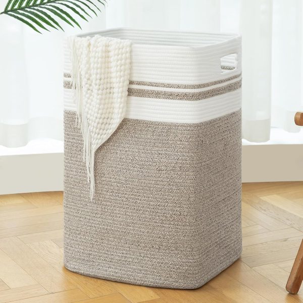 OIAHOMY Laundry Hamper-Laundry Basket,Tall Cotton Storage Basket with Handles,Decorative Blanket Basket for Living room,Collapsible Large Basket for Toys,Pillows,Clothes-16x13x22in-Yellow variegated - Image 24