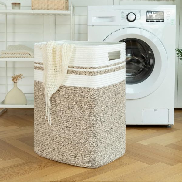 OIAHOMY Laundry Hamper-Laundry Basket,Tall Cotton Storage Basket with Handles,Decorative Blanket Basket for Living room,Collapsible Large Basket for Toys,Pillows,Clothes-16x13x22in-Yellow variegated - Image 25
