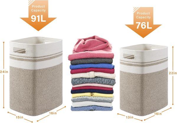 OIAHOMY Laundry Hamper-Laundry Basket,Tall Cotton Storage Basket with Handles,Decorative Blanket Basket for Living room,Collapsible Large Basket for Toys,Pillows,Clothes-16x13x22in-Yellow variegated - Image 26