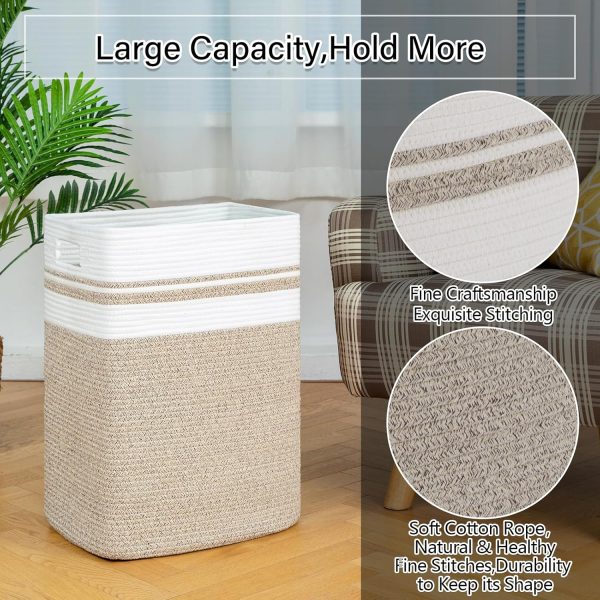 OIAHOMY Laundry Hamper-Laundry Basket,Tall Cotton Storage Basket with Handles,Decorative Blanket Basket for Living room,Collapsible Large Basket for Toys,Pillows,Clothes-16x13x22in-Yellow variegated - Image 28