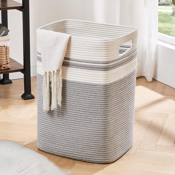 OIAHOMY Laundry Hamper-Laundry Basket,Tall Cotton Storage Basket with Handles,Decorative Blanket Basket for Living room,Collapsible Large Basket for Toys,Pillows,Clothes-16x13x22in-Yellow variegated - Image 31