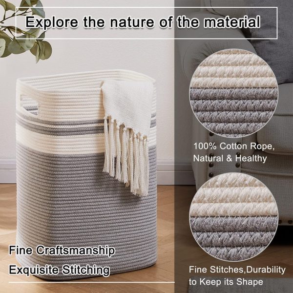 OIAHOMY Laundry Hamper-Laundry Basket,Tall Cotton Storage Basket with Handles,Decorative Blanket Basket for Living room,Collapsible Large Basket for Toys,Pillows,Clothes-16x13x22in-Yellow variegated - Image 33