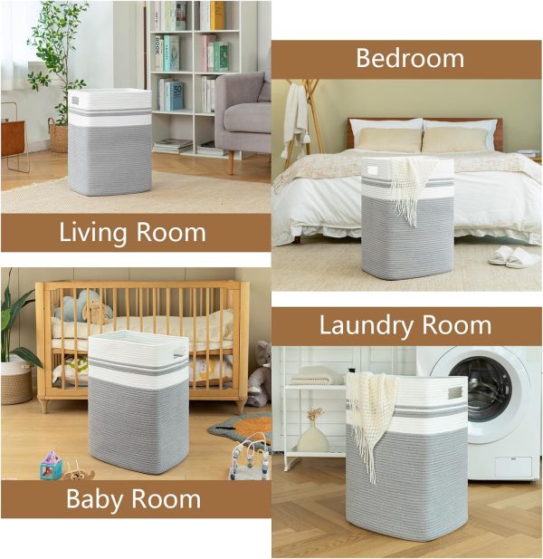 OIAHOMY Laundry Hamper-Laundry Basket,Tall Cotton Storage Basket with Handles,Decorative Blanket Basket for Living room,Collapsible Large Basket for Toys,Pillows,Clothes-16x13x22in-Yellow variegated - Image 36
