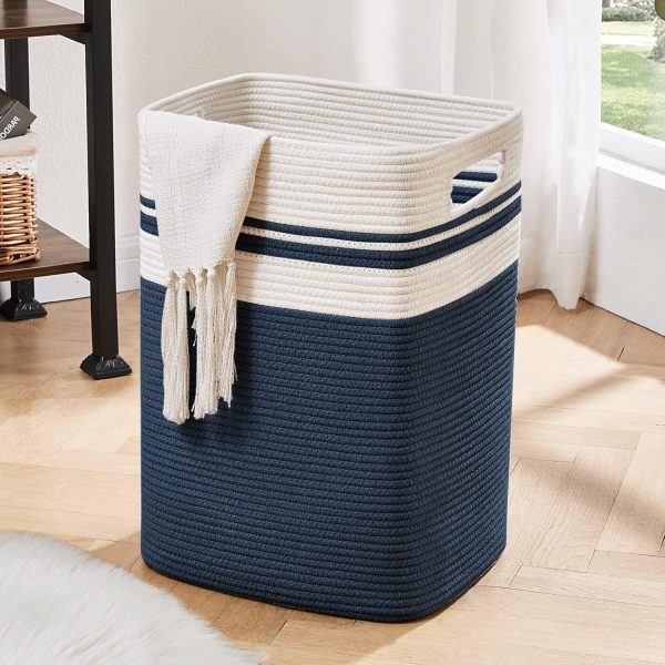 OIAHOMY Laundry Hamper-Laundry Basket,Tall Cotton Storage Basket with Handles,Decorative Blanket Basket for Living room,Collapsible Large Basket for Toys,Pillows,Clothes-16x13x22in-Yellow variegated - Image 39