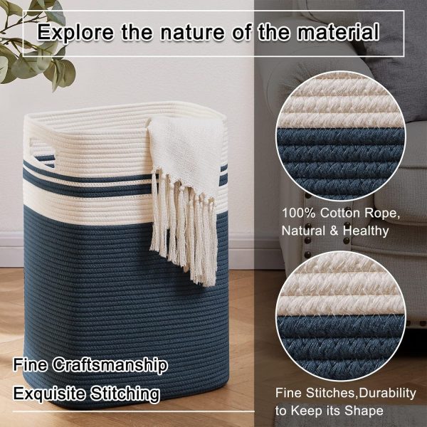 OIAHOMY Laundry Hamper-Laundry Basket,Tall Cotton Storage Basket with Handles,Decorative Blanket Basket for Living room,Collapsible Large Basket for Toys,Pillows,Clothes-16x13x22in-Yellow variegated - Image 41