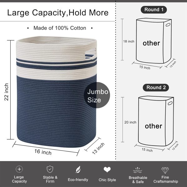 OIAHOMY Laundry Hamper-Laundry Basket,Tall Cotton Storage Basket with Handles,Decorative Blanket Basket for Living room,Collapsible Large Basket for Toys,Pillows,Clothes-16x13x22in-Yellow variegated - Image 43