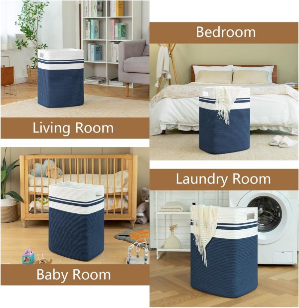 OIAHOMY Laundry Hamper-Laundry Basket,Tall Cotton Storage Basket with Handles,Decorative Blanket Basket for Living room,Collapsible Large Basket for Toys,Pillows,Clothes-16x13x22in-Yellow variegated - Image 45