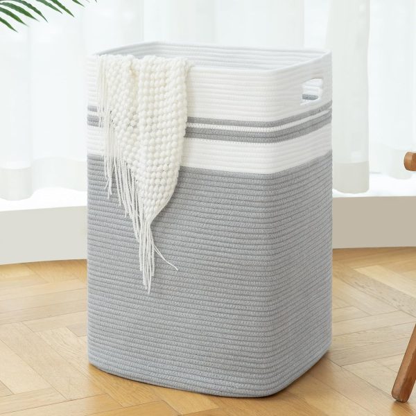 OIAHOMY Laundry Hamper-Laundry Basket,Tall Cotton Storage Basket with Handles,Decorative Blanket Basket for Living room,Collapsible Large Basket for Toys,Pillows,Clothes-16x13x22in-Yellow variegated - Image 47