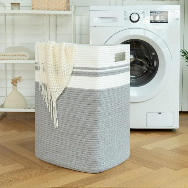 OIAHOMY Laundry Hamper-Laundry Basket,Tall Cotton Storage Basket with Handles,Decorative Blanket Basket for Living room,Collapsible Large Basket for Toys,Pillows,Clothes-16x13x22in-Yellow variegated - Image 48