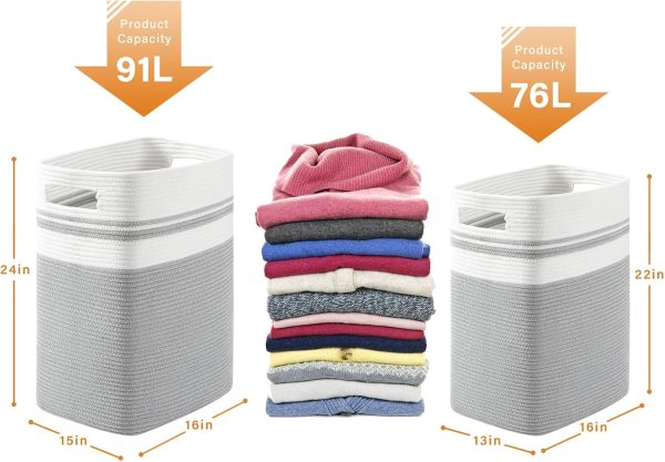 OIAHOMY Laundry Hamper-Laundry Basket,Tall Cotton Storage Basket with Handles,Decorative Blanket Basket for Living room,Collapsible Large Basket for Toys,Pillows,Clothes-16x13x22in-Yellow variegated - Image 49