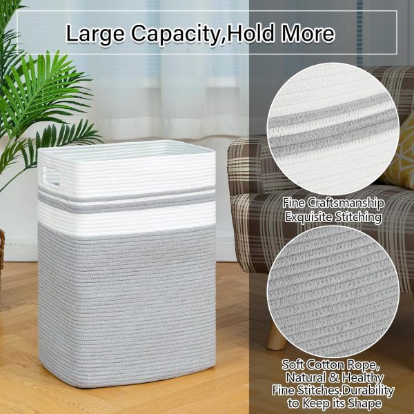 OIAHOMY Laundry Hamper-Laundry Basket,Tall Cotton Storage Basket with Handles,Decorative Blanket Basket for Living room,Collapsible Large Basket for Toys,Pillows,Clothes-16x13x22in-Yellow variegated - Image 51