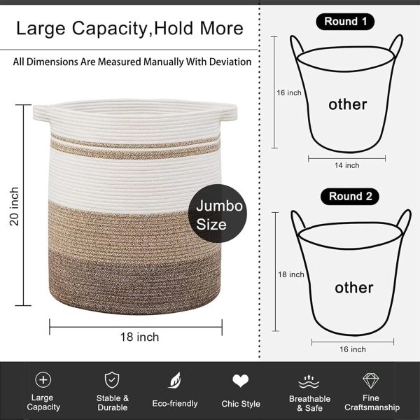 OIAHOMY 80L Laundry Baskets Hamper with Handles,Decorative Basket for Living room,Woven Storage Basket for Toys Bin,Pillows, Blankets,Clothes-20x18in-Gradient Yellow - Image 5