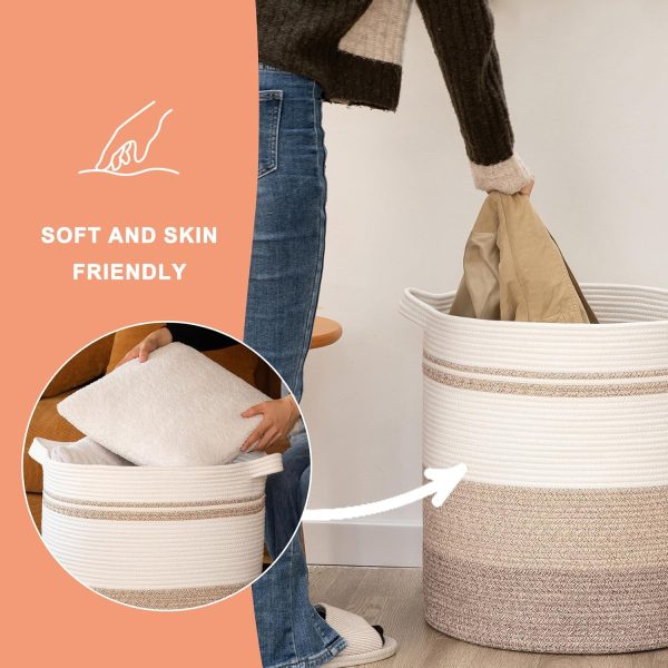 OIAHOMY 80L Laundry Baskets Hamper with Handles,Decorative Basket for Living room,Woven Storage Basket for Toys Bin,Pillows, Blankets,Clothes-20x18in-Gradient Yellow - Image 7