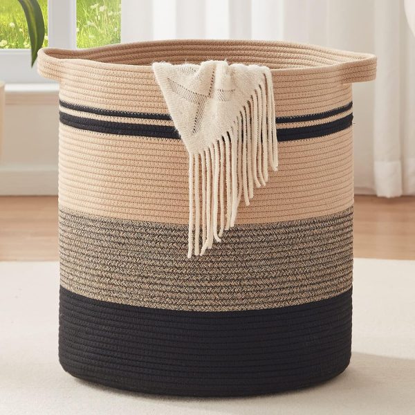 OIAHOMY 80L Laundry Baskets Hamper with Handles,Decorative Basket for Living room,Woven Storage Basket for Toys Bin,Pillows, Blankets,Clothes-20x18in-Gradient Yellow - Image 9