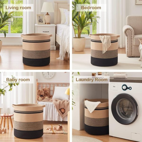 OIAHOMY 80L Laundry Baskets Hamper with Handles,Decorative Basket for Living room,Woven Storage Basket for Toys Bin,Pillows, Blankets,Clothes-20x18in-Gradient Yellow - Image 15