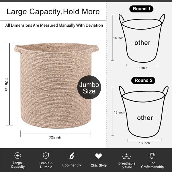 OIAHOMY 80L Laundry Baskets Hamper with Handles,Decorative Basket for Living room,Woven Storage Basket for Toys Bin,Pillows, Blankets,Clothes-20x18in-Gradient Yellow - Image 20