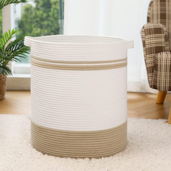 OIAHOMY 80L Laundry Baskets Hamper with Handles,Decorative Basket for Living room,Woven Storage Basket for Toys Bin,Pillows, Blankets,Clothes-20x18in-Gradient Yellow - Image 22